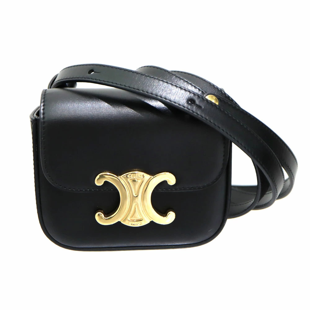 Celine Claude Shoulder Bag Black Gold Leather